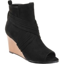 Journee Collection Women Wedge Heel Ankle Booties Sabeena Size US 7.5 Black - £21.92 GBP