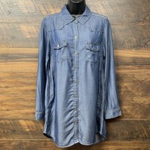 Timing Chambray Utility Shirt Dress Size Medium Blue Demin Button Up Pockets - £17.28 GBP