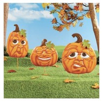 3pc funny face pumpkins stake set (col) - £79.80 GBP