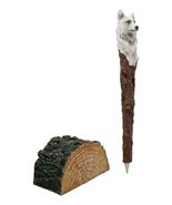 Alpha White Wolf Hand Painted Pen With Rustic Tree Bark Holder Stand Fig... - €12,87 EUR