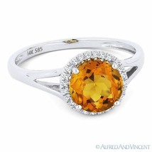 1.39ct Round Cut Citrine &amp; Diamond Halo 14k White Gold Promise Engagement Ring - £240.44 GBP