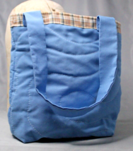 Handmade Purse Bag Blue With Pockets Brown Plaid Liner Top Closure 9&quot; - £5.40 GBP