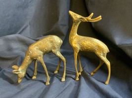 Vintage Brass Deer Pair Buck Doe Christmas Reindeer MCM Decor 60s 70s  Figurines - $33.20