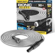 Weatherproof 50 Ft Stainless Steel Garden Hose with Sprayer - Hassle-Fre... - $70.24