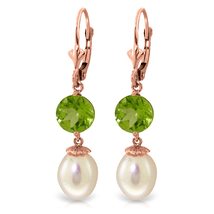 Galaxy Gold GG 14k Rose Gold Leverback Earrings with Pearls and Peridots - £283.84 GBP