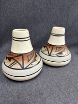 Pair Vintage Desert Pueblo Pottery Hand Painted Vases Jars Signed Estate Find - £50.03 GBP