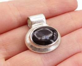 925 Sterling Silver - Vintage Cabochon Cut Black Onyx Slide Pendant - PT4142 - £24.67 GBP