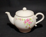 Vintage 1985 TELEFLORA Ceramic Teapot &amp; Lid Floral &amp; Basketweave Pattern... - $21.75