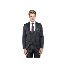 Men 3pc European Vested Suit WESSI by J.VALINTIN Extra Slim Fit JV28 black gray image 7