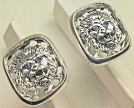 Lion head Blue Saphire cufflinks Artisan made sterling silver - $74.25