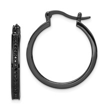 Sterling Silver Black Rhodium Plated Black CZ Hoop Earrings Jewerly - £37.15 GBP