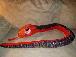 Wild Republic K&amp;M Snake Serpent Plush 55&quot; Red Reversible Scales Silver Rainbow - £18.23 GBP