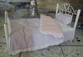 Handmade Pink/Blue Check Doll Quilt and Pillow for 18&quot; Soft Bodied dolls - £24.35 GBP