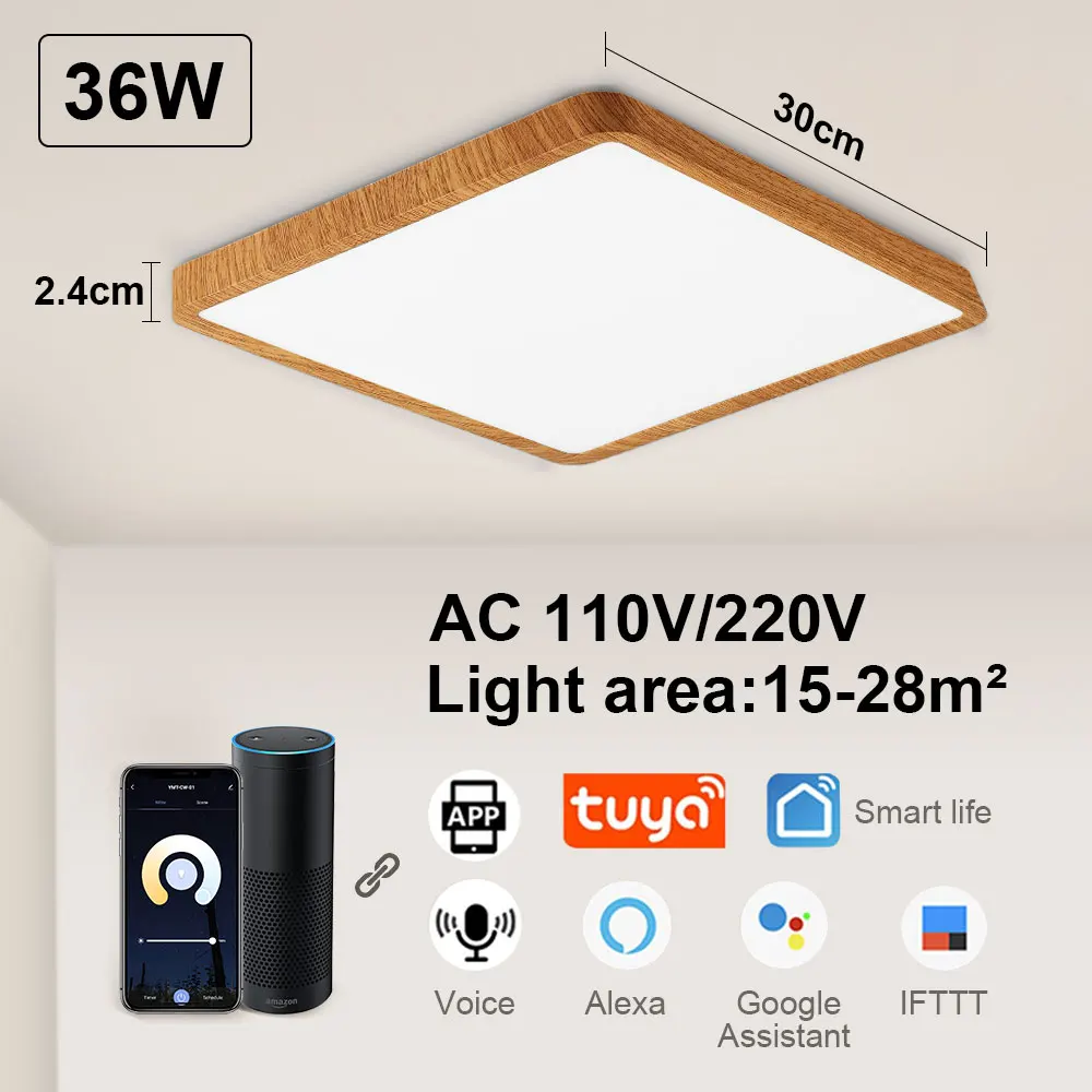 Square Tuya Smart LED Ceiling Lamp APP Remote Control  Grain Voice Control Alexa - £164.87 GBP