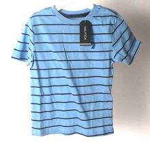 1 Ct Nautica Little Boys Small Size 4 Short Sleeved Shirt 431 Light Blue Stripe - £16.47 GBP