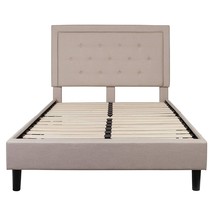 Full Beige Fabric Upholstered Platform Bed Frame with Tufted Headboard - $13,295.68 MXN