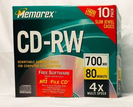 VTG Memorex CD-RW 700MB 80 min CD-RW 4X Multi Speed Recordable CD 10 Pack New - £10.08 GBP