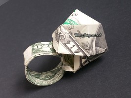 Dollar Origami Large Diamond Ring Made with REAL MONEY Handmade Cash Art... - €17,08 EUR+