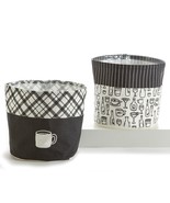 Canvas Planter Storage Bins Set 2 Lined Waterproof 7&quot; High Black White - £11.68 GBP