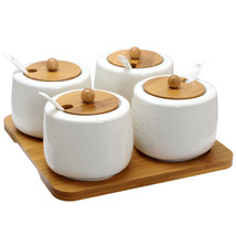 Elama Ceramic Spice, Jam and Salsa Jars with Bamboo Lids &amp; Serving Spoons - $59.39