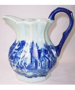Victoria Ware Small Ironstone Flow Blue Pitcher Old Town Street Scene  - £19.76 GBP