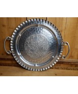 Vintage Cromwell Hand Wrought Aluminum 15.5&quot; Tray Handles Fruit Flowers ... - $82.12 CAD