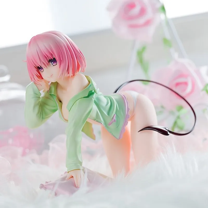 19CM Anime To Love Ru Momo Pink Short Hair Sexy Green Coat Pajamas Kneel Model - £29.26 GBP+