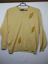 Vtg Massoti Merino Acrylic Leather Sweater Mens Yellow Italy Made XXL - £15.72 GBP