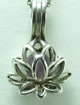 925 Sterling Silver Lotus Lily Purple Crystal Ball 18&quot; Box Chain Necklac... - £19.65 GBP