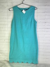 Cynthia Rowley Teal Blue Shift Dress Eyelet Lined Scalloped Hem Womens S... - $40.00