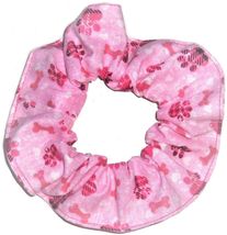 Paw Prints on Pink Plaid Fabric Hair Scrunchie Scrunchies by Sherry  - £5.58 GBP