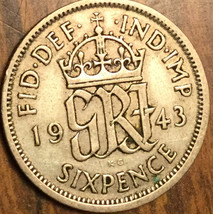 1943 UK GB GREAT BRITAIN SILVER SIXPENCE COIN - $5.05