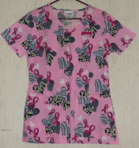 Nwt Womens Scrubstar Breast Cancer W/ Animal Print Hearts Scrubs Top Size Xs - £18.01 GBP