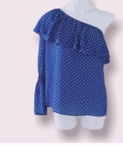 Michael Kors Royal Blue White Dots Ruffle One Shoulder Top Blouse L NWT - £28.32 GBP