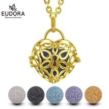 18mm Gold Color Heart Volcanic Lava cage Necklace 7 Chakra Volcanic Stones Beade - £19.57 GBP