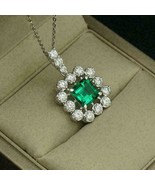 2.25Ct Princess Green Emerald Solitaire Pendant 14K White Gold Finish Wi... - £79.25 GBP