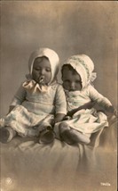 Vintage, babies, Congratulations, Art Deco tinted postcard, circa 1923, ... - $4.95