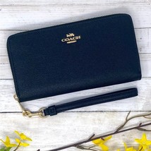 Coach Long Zip Around Wallet in Gold/Black Leather C3441 - £102.62 GBP