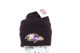 NOS Vtg 90s Baltimore Ravens Football Spell Out Knit Winter Beanie Hat Black USA - £62.11 GBP