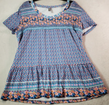 Noracora Mini Dress Womens Size Large Blue Multi Floral Short Sleeve Round Neck - £9.93 GBP