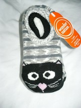 Wonder Nation Girls Fuzzy Slipper Socks Size M/L 1 Pair Gripper Bottoms Gray Cat - £8.15 GBP