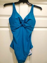 Betty&#39;s Beach Bungalow Women&#39;s 12 Teal V Neck Swimwear One Piece Swimsuit - $23.70