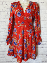 Zara Womens Small Wrap Dress Red Floral Ruched Sleeves Lined Cruise Wear NWT - £27.24 GBP