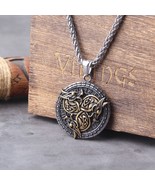 Viking Dragon Gold Runes Necklace Stainless Steel Pendant Chain Gift Men... - £13.39 GBP+