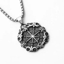 Men Silver Nautical North Star Compass Pendant Necklace Biker Jewelry Chain 24&quot; - £7.88 GBP