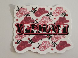 Yeehaw Word with Stars and Cowgirl Hats in Background Cute Sticker Decal... - $2.30