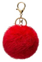 Faux Rabbit Fur Pom Pom Charm Keychain - Red, Black, Royal Blue, Light P... - £1.95 GBP
