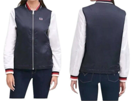 $100 Levi’s Retro Varsity Bomber Jacket Medium Colorblock Stripe Trim Bl... - £33.84 GBP