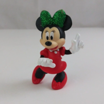 Vintage Disney Minnie Mouse Red Dress &amp; Glittery Green Bow 2.25&quot; Mini Fi... - $9.89