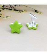 Green star cufflinks for men, Best Gifts For Him, ceramc 9th anniversary gift - £27.68 GBP